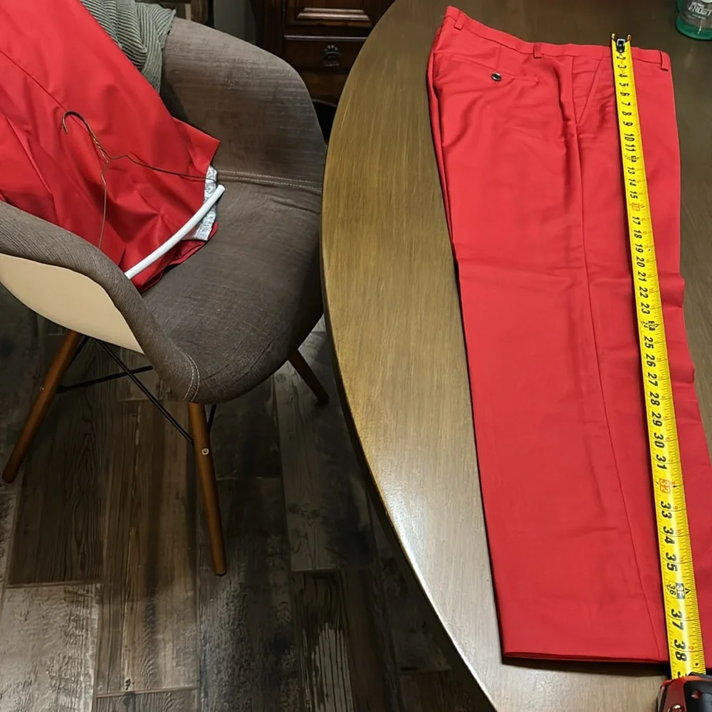 YFFUSHI Slim Fit Two Piece One Button Suit Red, With THAI SILK Shirt Like New - Picture 12 of 15